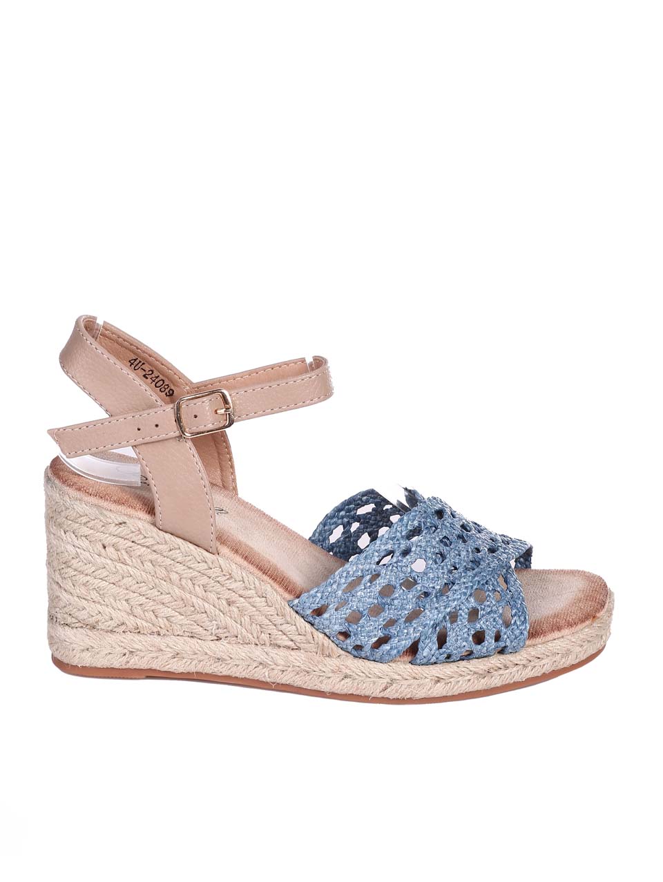 Ежедневни дамски сандали на платформа в златист 4U-24089 в син цвят