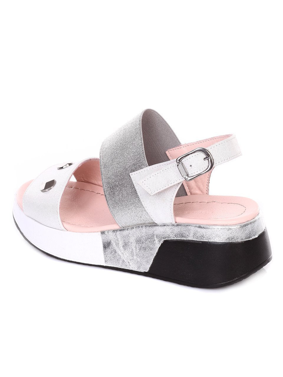 Ежедневни дамски сандали от естествена кожа 4AT-18610 в сребрист цвят