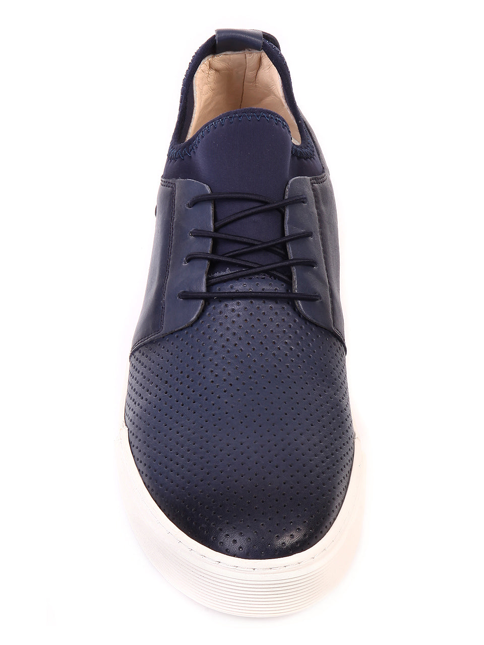 Ежедневни мъжки обувки от естествена кожа и неопрен 7AT-19441 в син цвят