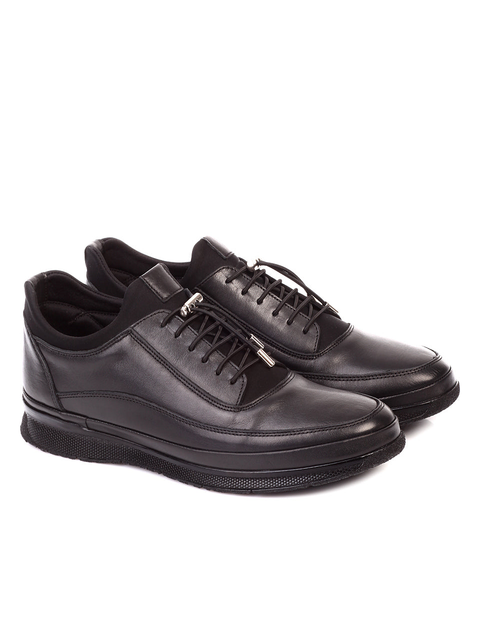 Ежедневни мъжки обувки от естествена кожа 7AT-19912 в черен цвят