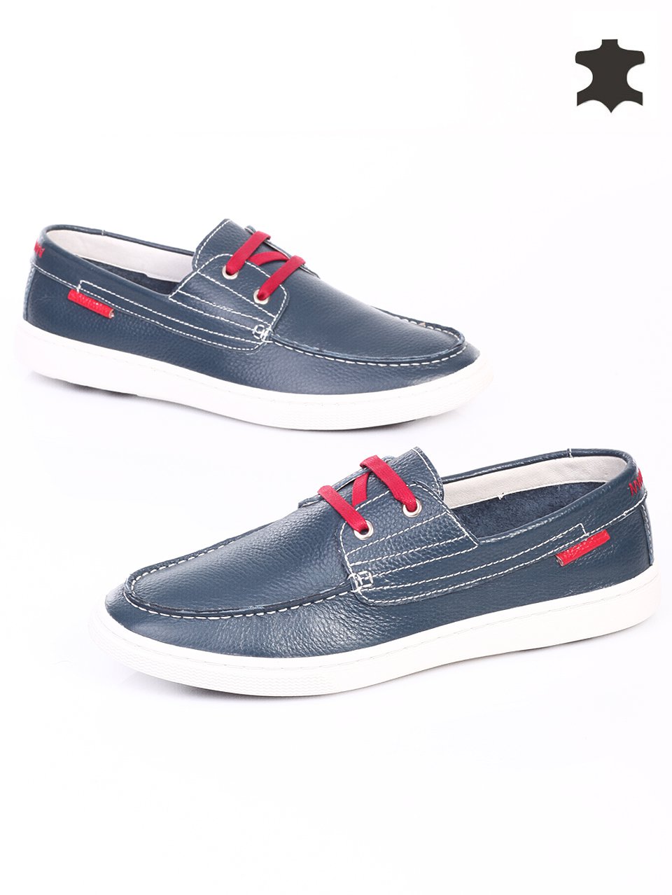 Ежедневни мъжки обувки от естествена кожа в синьо 7N-15192 в син цвят