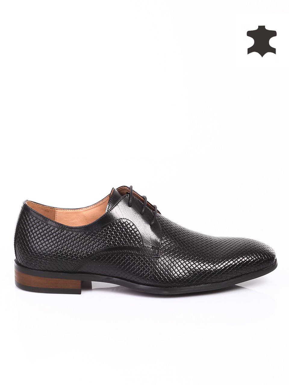 Елегантни мъжки обувки от естествена кожа 7N-15219 в черен цвят