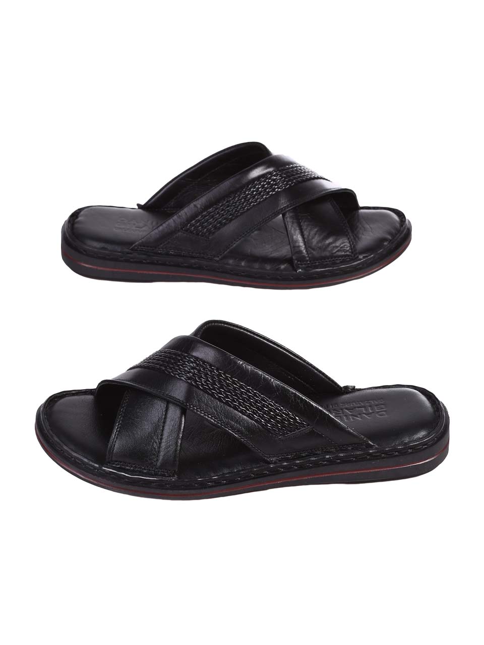 Ежедневни мъжки чехли от естествена кожа в черно 8AT-24394 в черен цвят