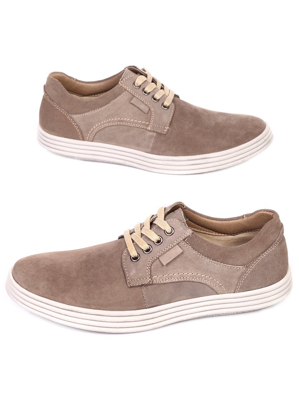 Ежедневни мъжки обувки от естествен набук в синьо 7N-18111 в бежов цвят