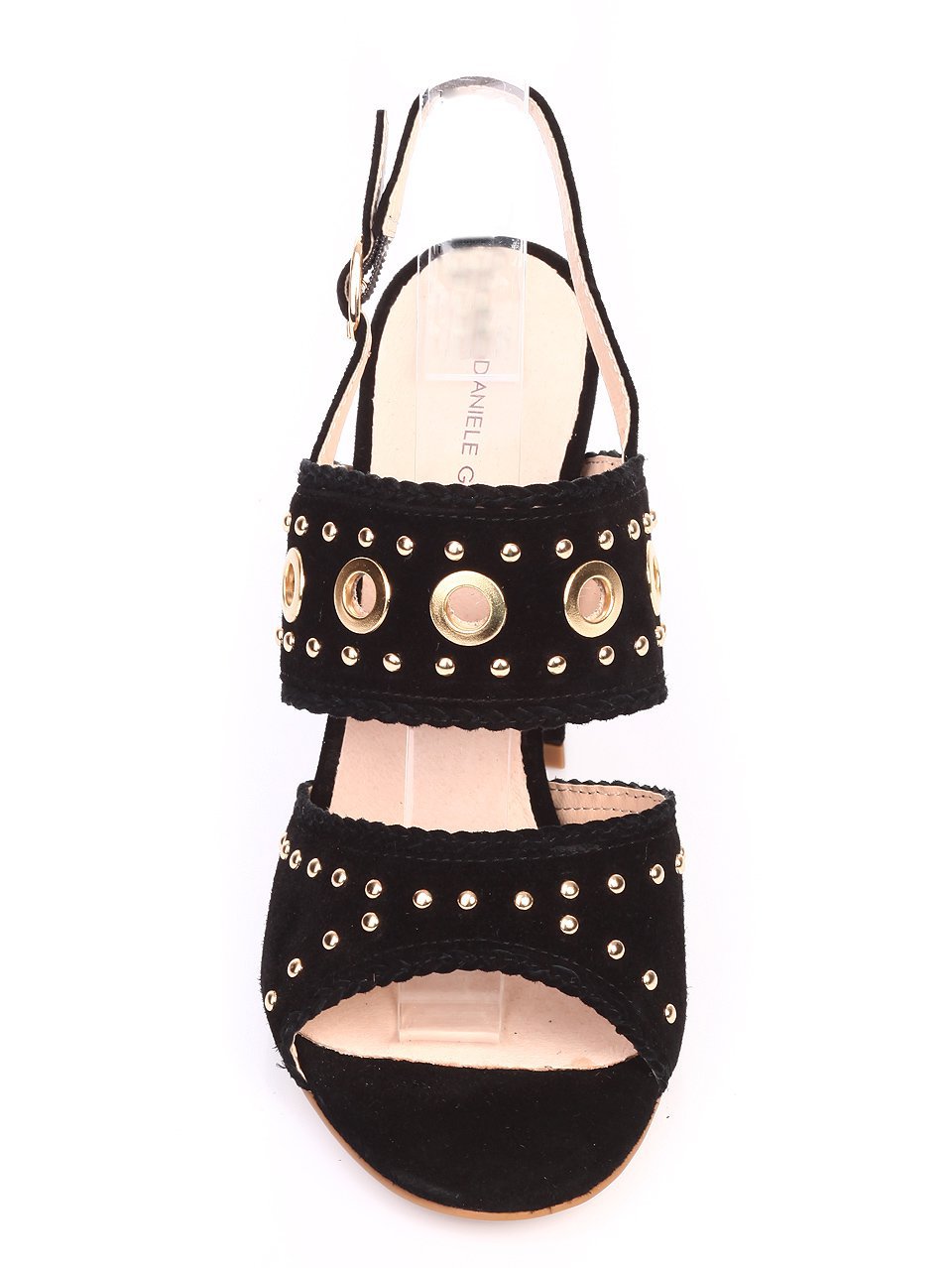 Елегантни дамски сандали на ток от естествен велур 4I-17490 в черен цвят