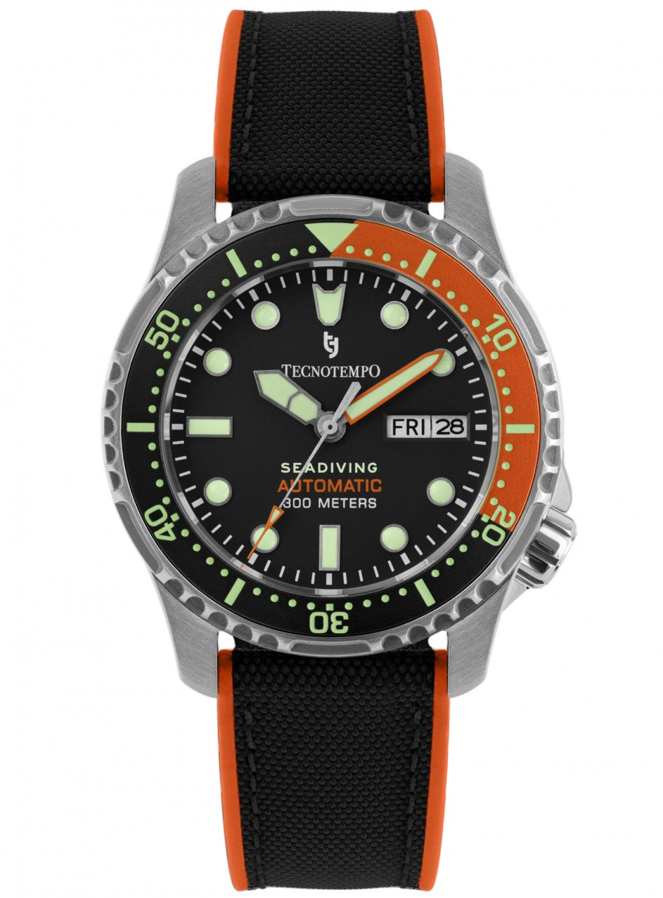 Tecnotempo - Automatic - Seadiving 300M -TT.300SD.NORB (fabric rubber/s в черен/оранжев цвят