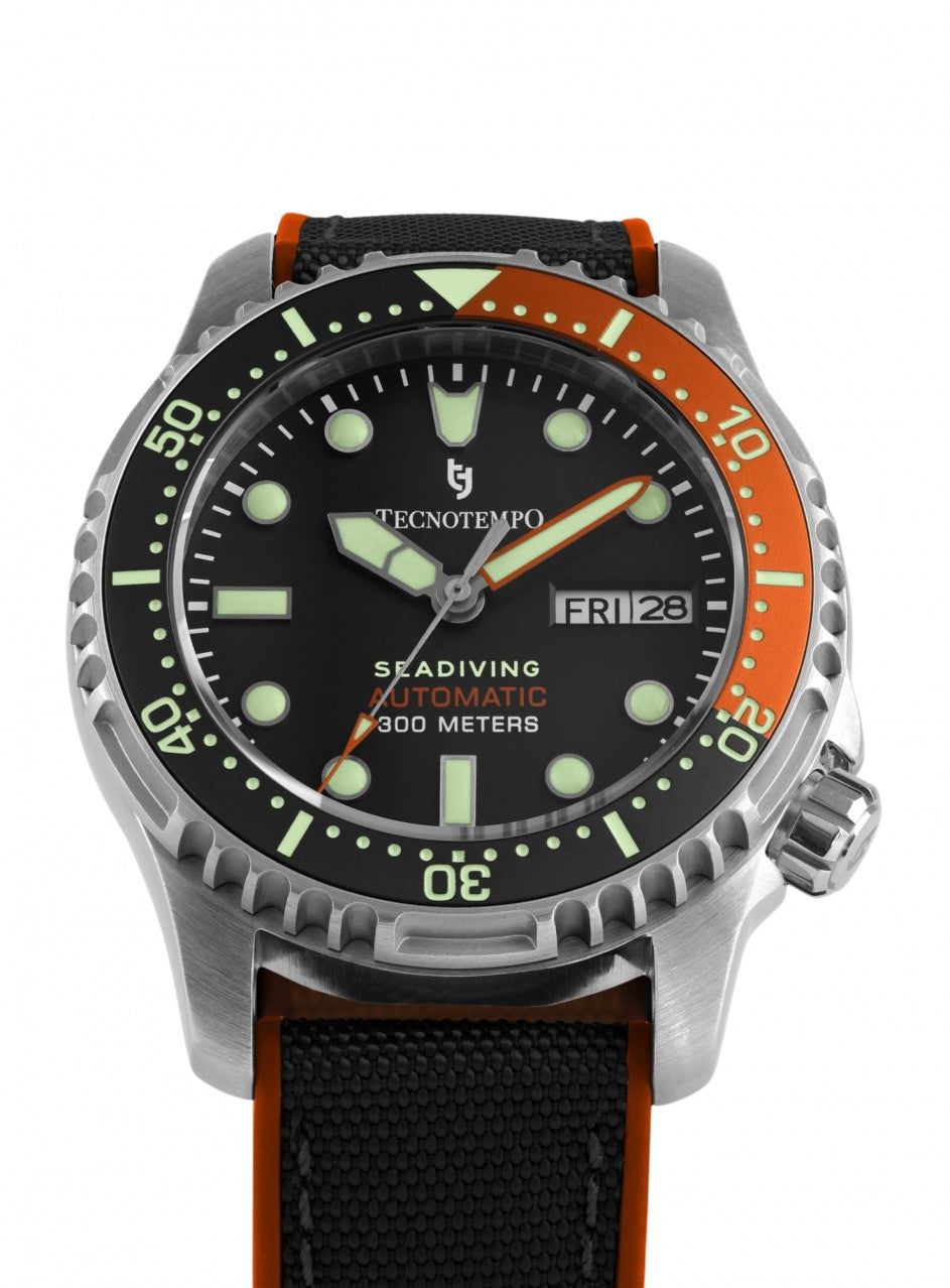 Tecnotempo - Automatic - Seadiving 300M -TT.300SD.NORB (fabric rubber/s в черен/оранжев цвят