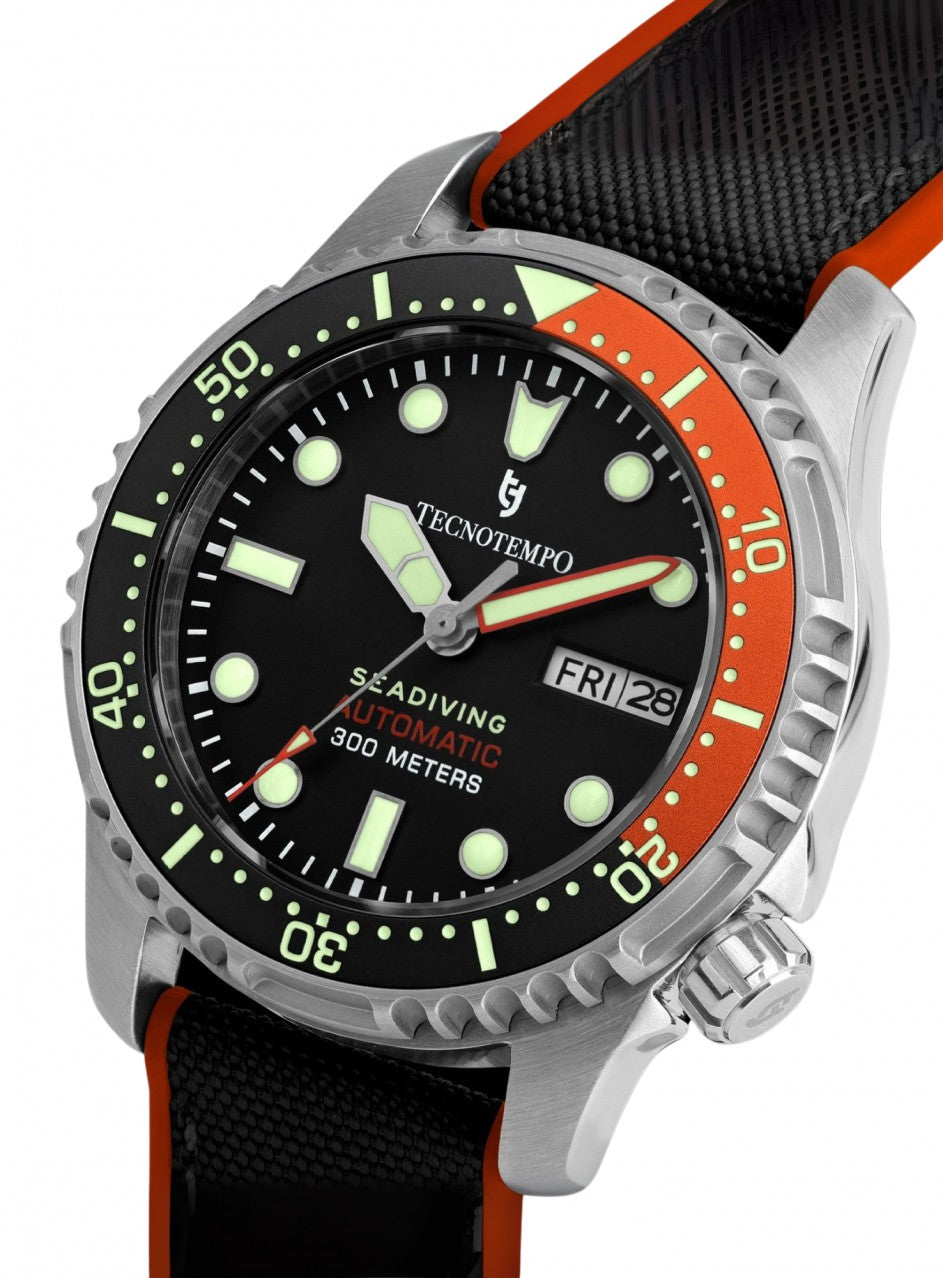 Tecnotempo - Automatic - Seadiving 300M -TT.300SD.NORB (fabric rubber/s в черен/оранжев цвят