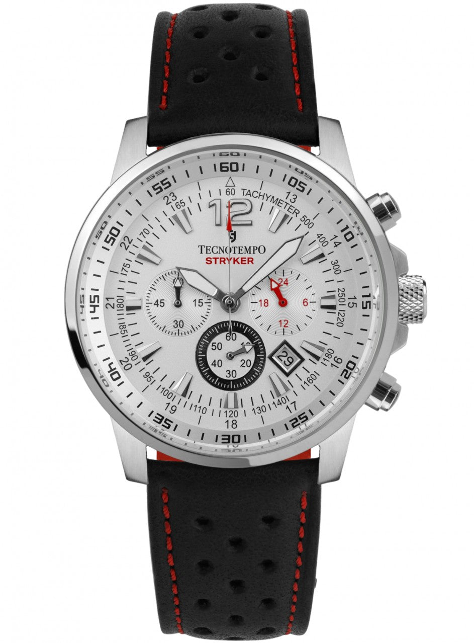 Tecnotempo - STRYKER - Chronograph 100M - Limited Edition -TT.100ST.LW (Leather / White) в черен/червен цвят