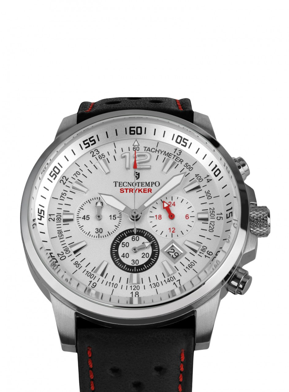 Tecnotempo - STRYKER - Chronograph 100M - Limited Edition -TT.100ST.LW (Leather / White) в черен/червен цвят