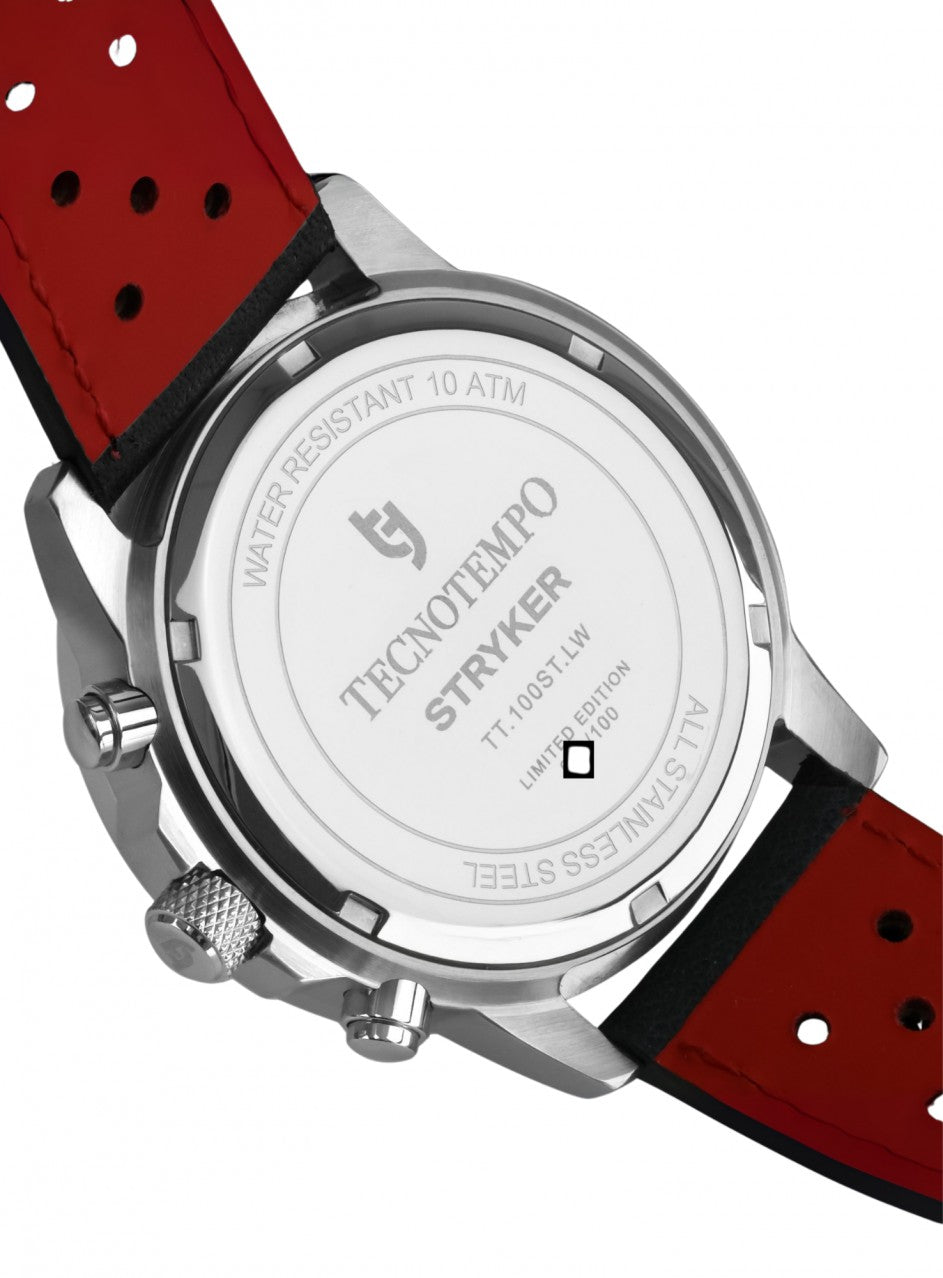Tecnotempo - STRYKER - Chronograph 100M - Limited Edition -TT.100ST.LW (Leather / White) в черен/червен цвят