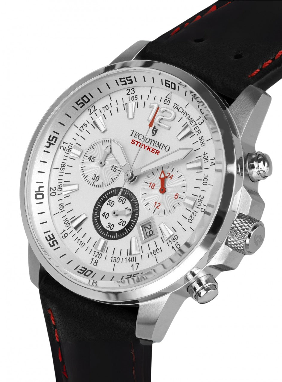 Tecnotempo - STRYKER - Chronograph 100M - Limited Edition -TT.100ST.LW (Leather / White) в черен/червен цвят
