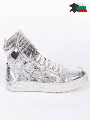 Ежедневни дамски летни боти от естествена кожа 2AB-16310 silver