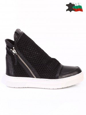 Ежедневни дамски летни боти от естествена кожа 2AB-16359 black