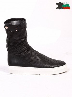 Ежедневни дамски летни боти от естествена кожа 2AB-16363 black