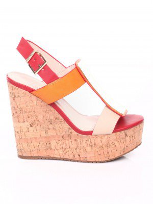 Елегантни дамски сандали н аплатформа в черно и бежово 4L-16274 red/beige/orange