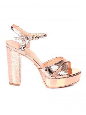 Елегантни дамски сандали на ток в розово и златисто 3M-18007 rose gold