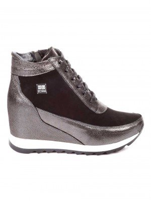 Дамски боти от естествена кожа и естествен набук 2AT-181087 silver/black