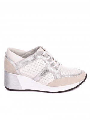 Ежедневни дамски обувки от естествена кожа 3AF-20048 white/silver