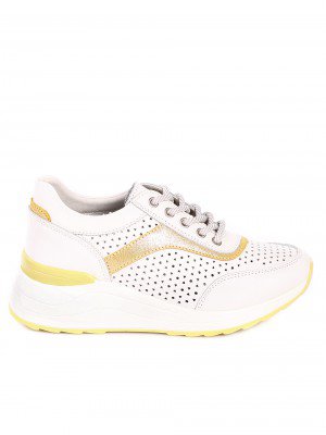 Ежедневни дамски обувки от естествена кожа 3AF-20136 white/yellow