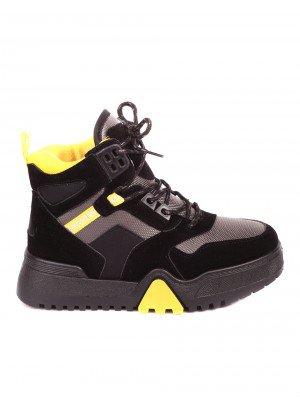 Ежедневни дамски боти на платформа в черно 2U-20564 black/yellow
