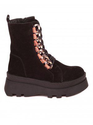 Ежедневни дамски боти от естествена кожа на платформа в черно 2AT-21775 black