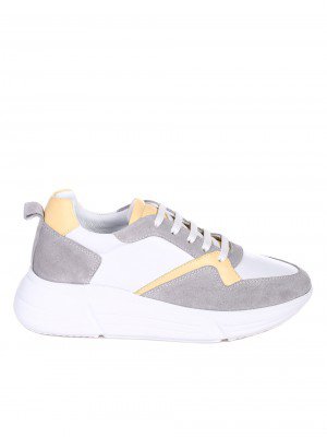 Ежедневни дамски обувки от естествена кожа и велур в 3AT-22295 grey/yellow