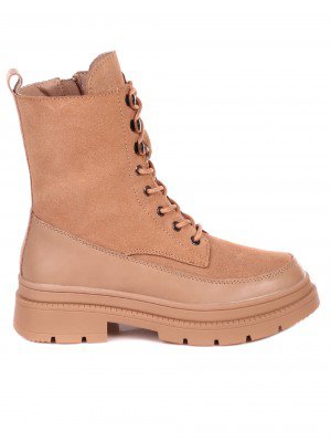 Ежедневни дамски боти от естествена кожа и велур в бежово 2AF-22639 beige