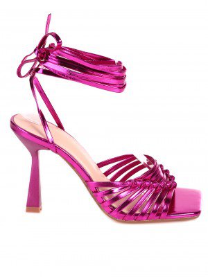 Елегантни дамски сандали с връзки на ток 4M-23006 fuchsia