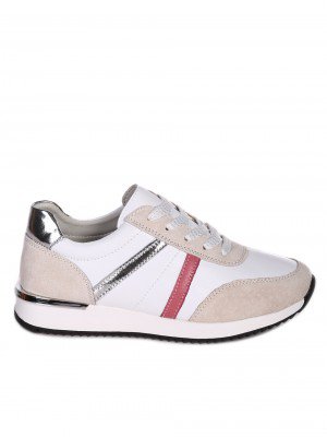 Ежедневни дамски обувки от естествена кожа и велур 3AF-23174 beige/white