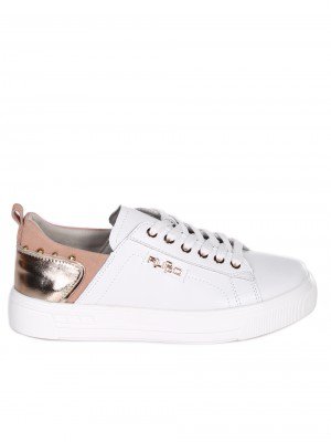 Ежедневни дамски кецове от естествена кожа и велур 3AF-23182 white/gold