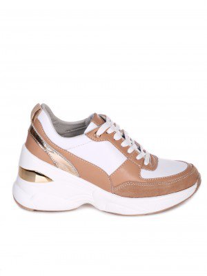 Ежедневни дамски обувки на платформа от естествена кожа и велур 3AF-23183 white/beige