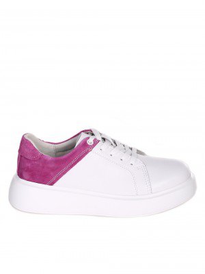 Ежедневни дамски кецове от естествена кожа и велур 3AF-23191 white/pink