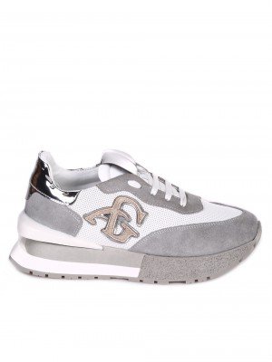 Сникърси от естествена кожа и велур 3AT-23291 white/grey