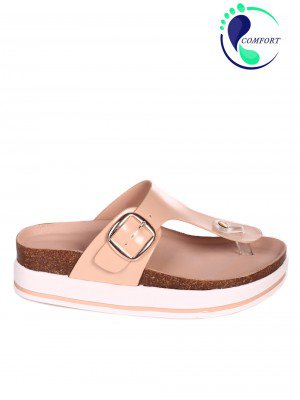 Ежедневни дамски чехли на платформа в бежово 5H-23129 beige