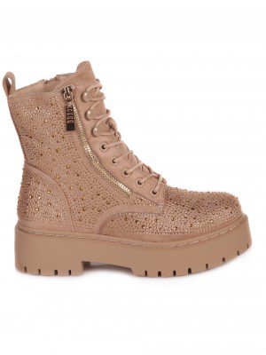 Ежедневни дамски боти с декоративни камъни в бежово 2R-23500 beige