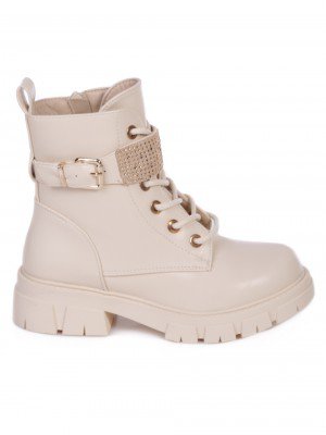 Детски боти с декоративни камъни в бежово 19R-23580 beige