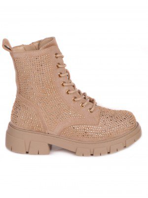 Детски боти с декоративни камъни в бежово 19R-23579 beige