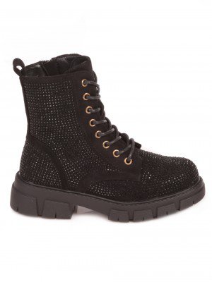Детски боти в черно с декоративни камъни 19R-23579 black