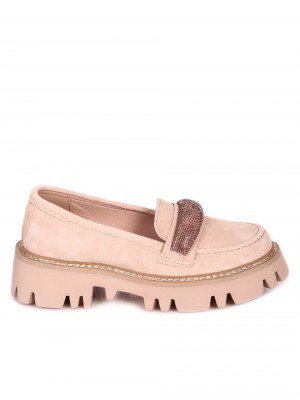 Ежедневни дамски мокасини с декоративни камъни в бежово 3AF-23632 beige