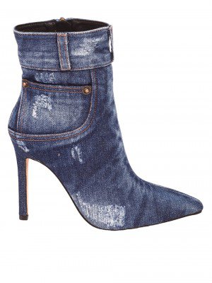Елегантни дамски боти на висок ток в цвят деним 2M-23589 denim