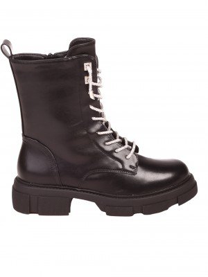 Ежедневни дамски боти с декоративни камъни в черно 2R-23512 black pu