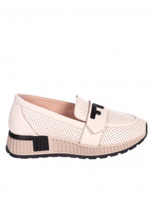 Ежедневни дамски обувки от естествена кожа с перфорации 3AT-24336 beige