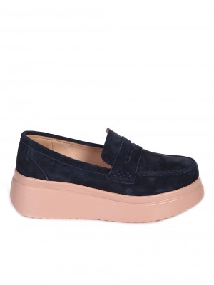 Дамски мокасини на платформа от естествен велур 3AF-24153 blue