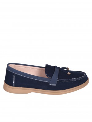 Ежедневни дамски мокасини от естествен велур в синьо 3AF-24056 dusty blue