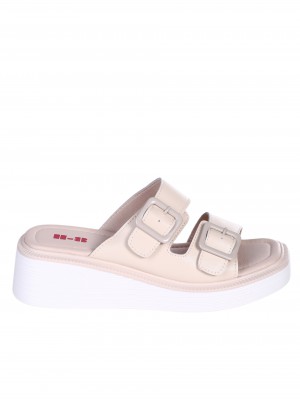 Ежедневни дамски чехли от естествена кожа в бежово 5AF-24059 beige