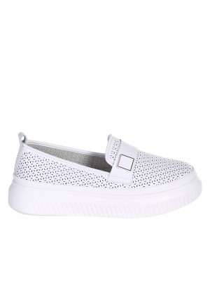 Ежедневни дамски мокасини от естествена кожа в бяло 3AF-24064 white