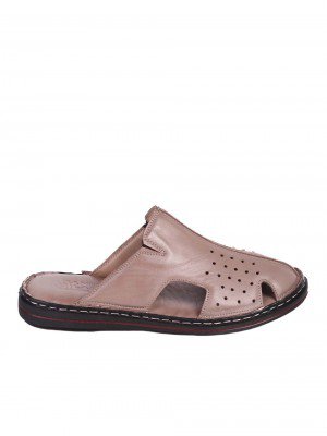 Ежедневни мъжки чехли от естествена кожа в бежово 8AT-24397 beige