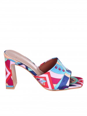 Елегантни дамски чехли на ток в син/фуксия цвят 5M-24010 blue/fuchsia