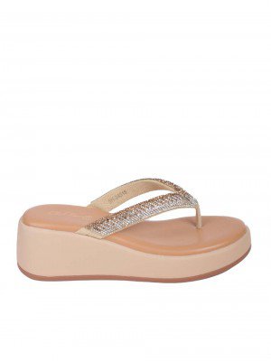 Ежедневни дамски чехли на платформа в бежово 5H-24316 beige